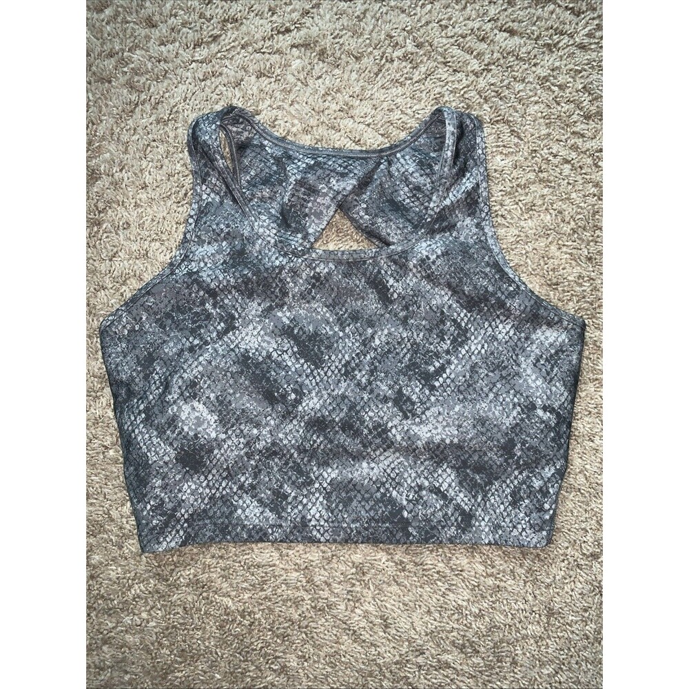 GapFit Sports Bra Gray Snake Print Blackout Technology Sz Small